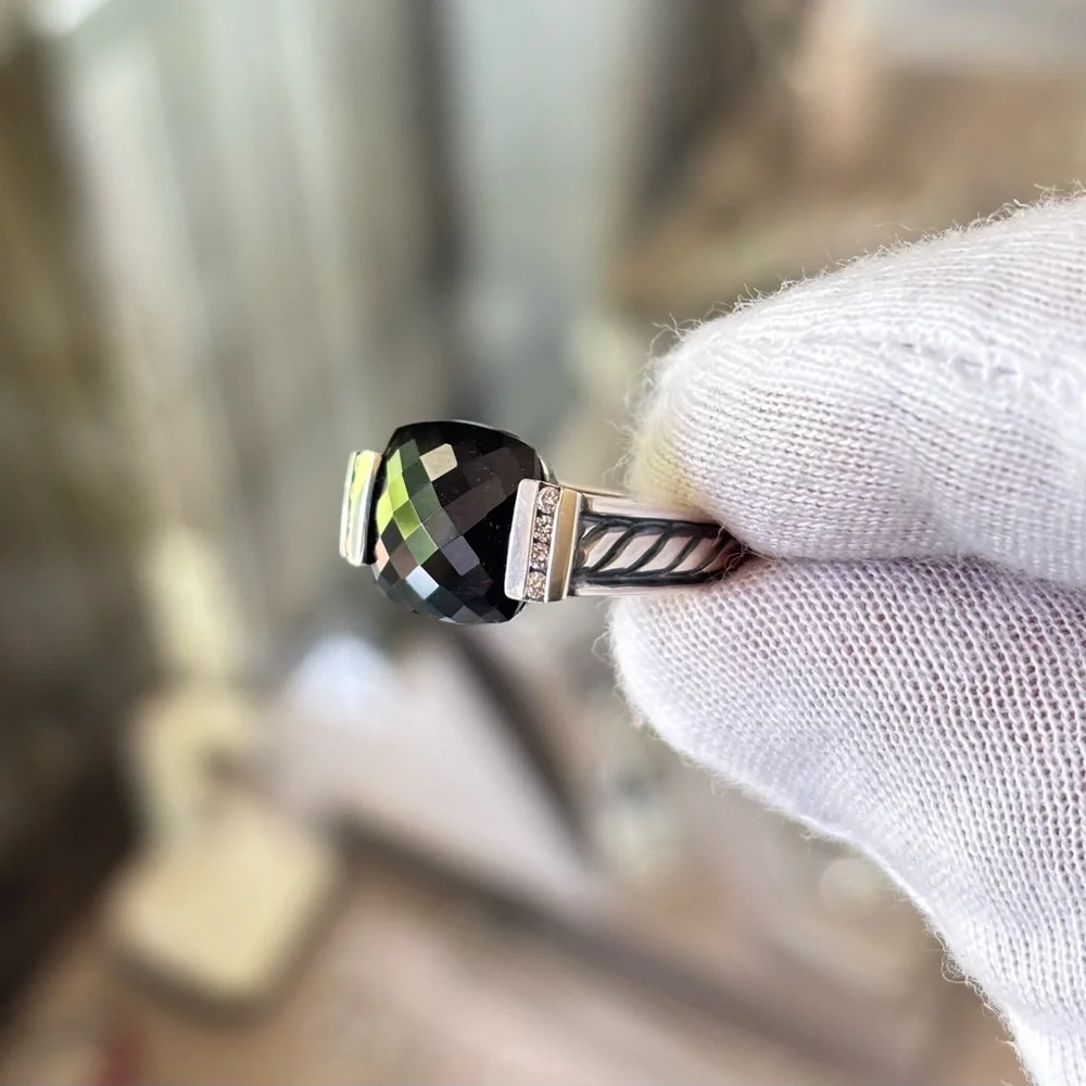 David Yurman Deco Cable Ring with Black Onyx & Diamonds 5